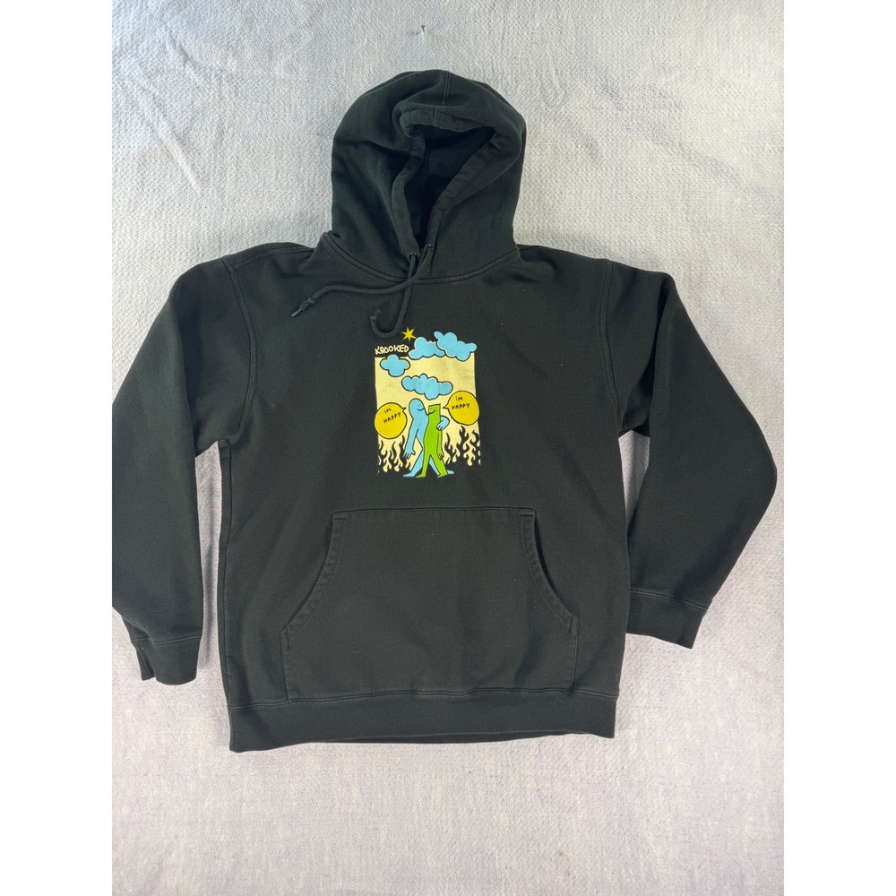 Krooked Skateboarding Im Happy Graphic Hoodie Black Mens Large Sweatshirt